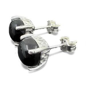 Natural Black Onyx Cabochon Stud Earrings 925 Sterling Silver Handmade